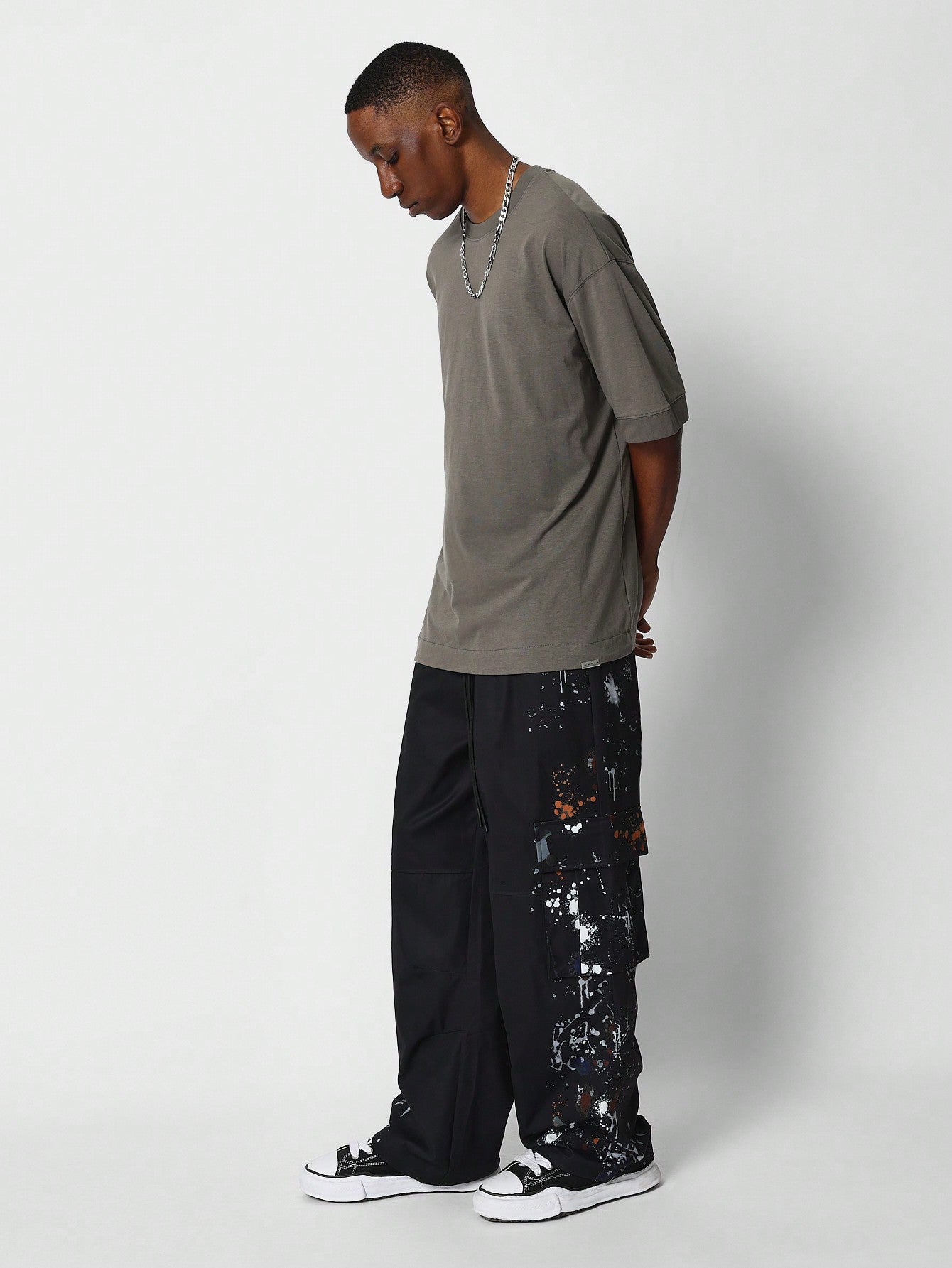 Loose Fit Baggy Parachute Pant With Paint Print