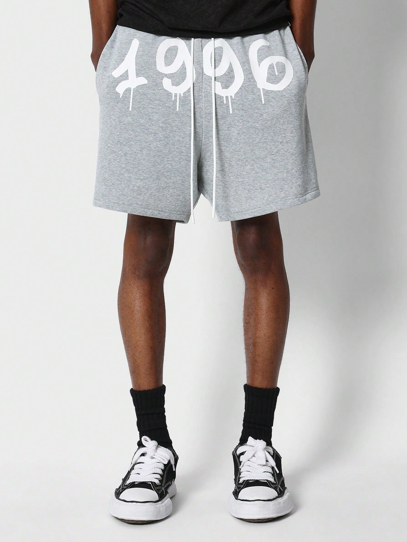 Drop Crotch Shorts With Year Graphic