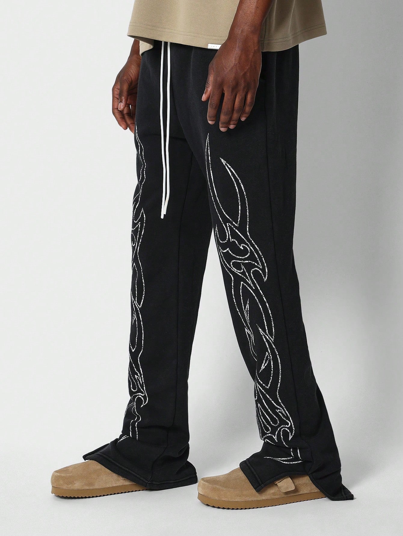 Flare Fit Jogger With Front Print And Split Hem