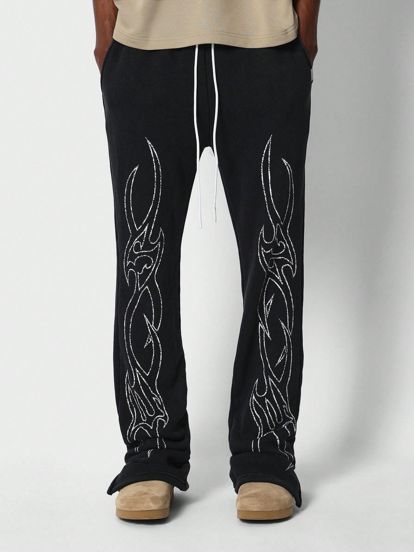 Flare Fit Jogger With Front Print And Split Hem