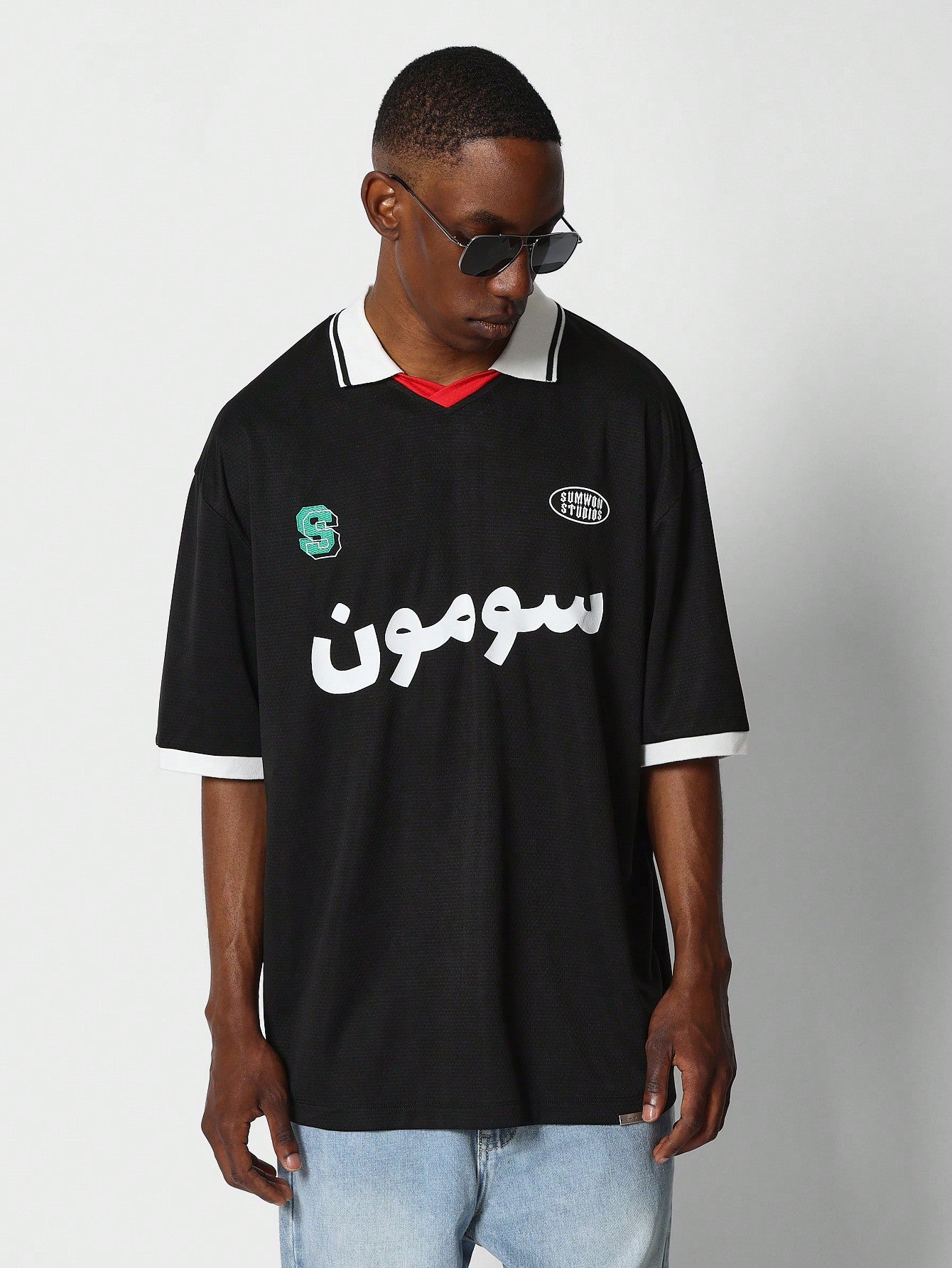 Football Tee With Front Arabic Logo College Ready