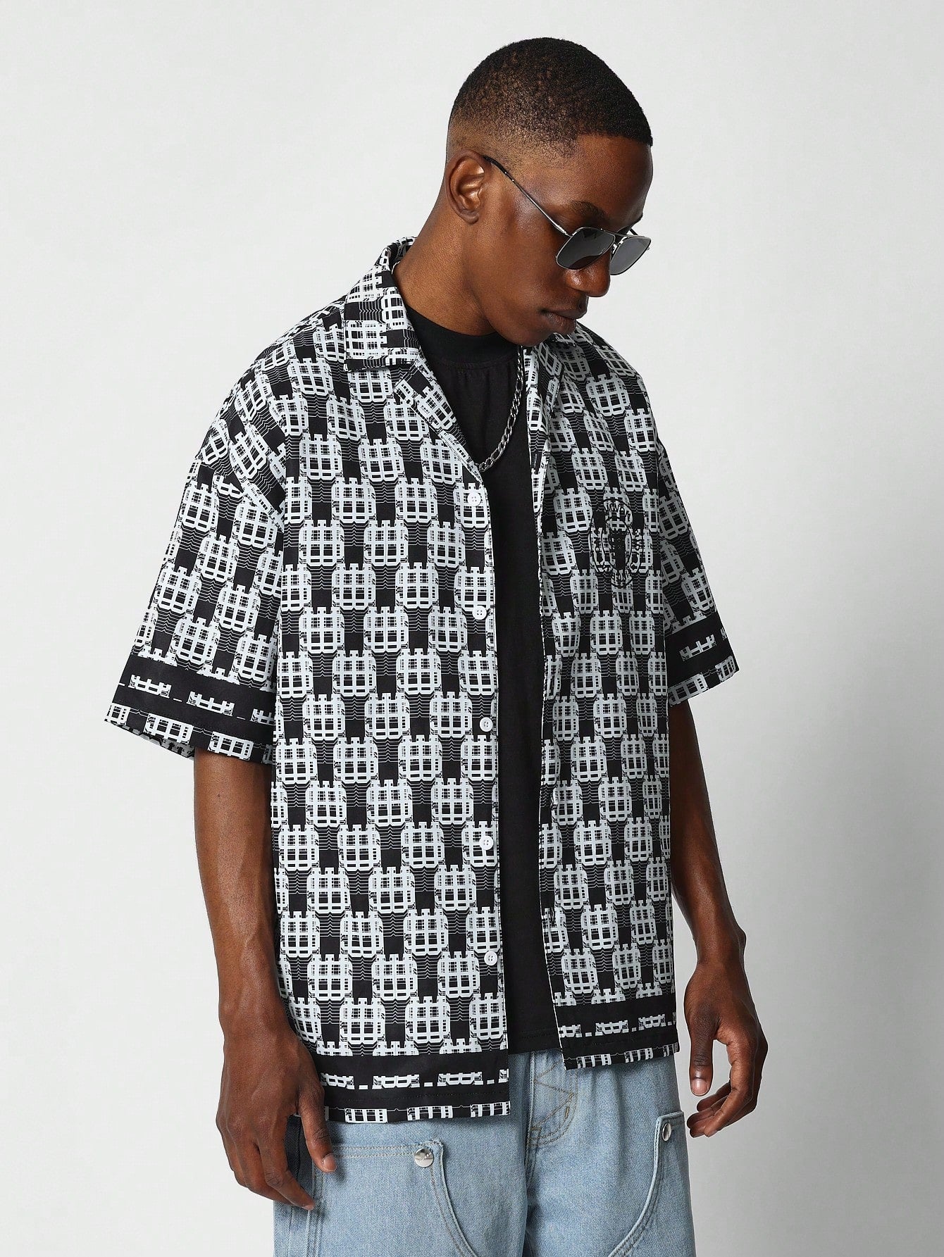 Relaxed Fit Revere Collar Dollar Graphic Print Shirt