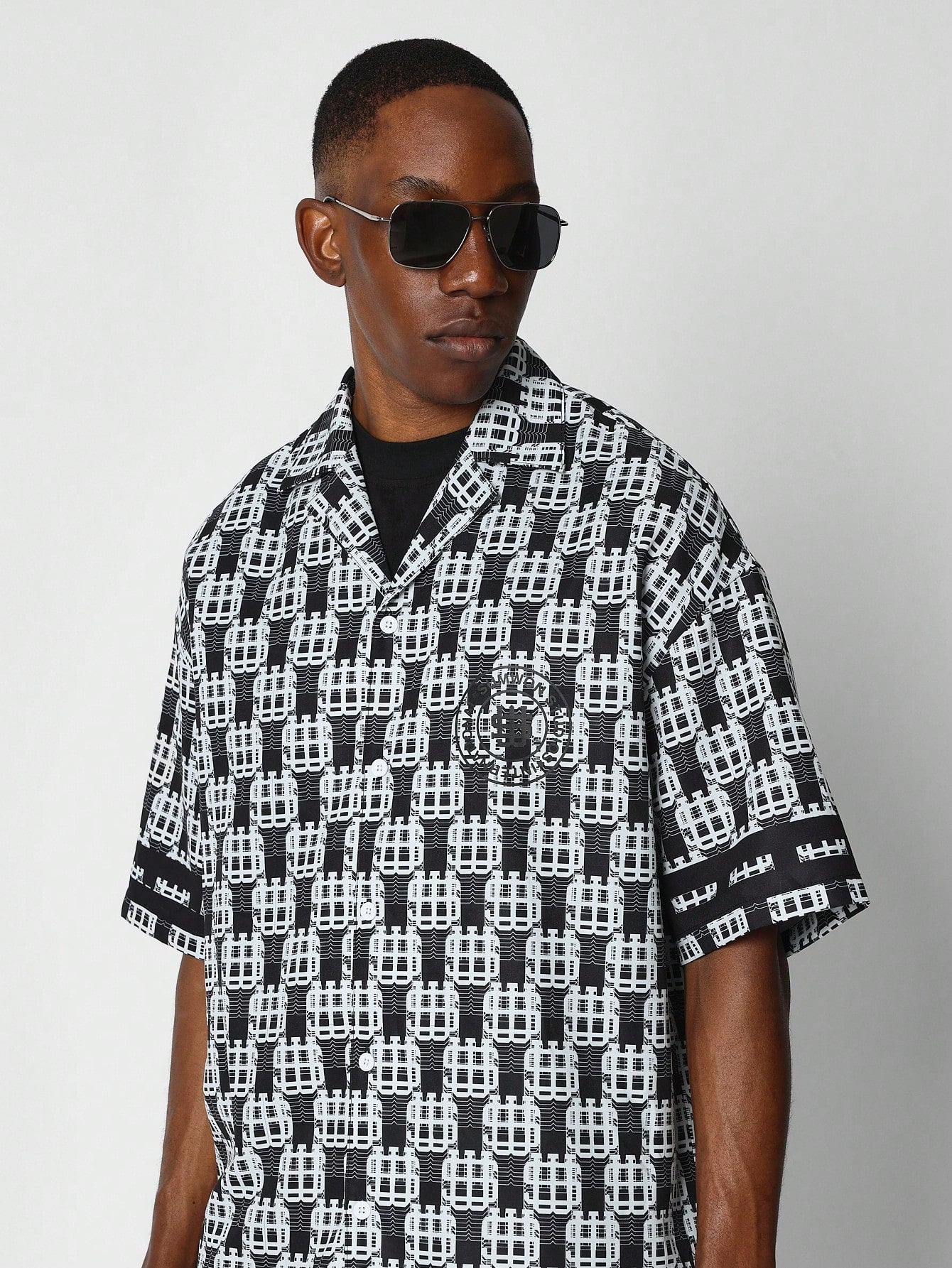 Relaxed Fit Revere Collar Dollar Graphic Print Shirt