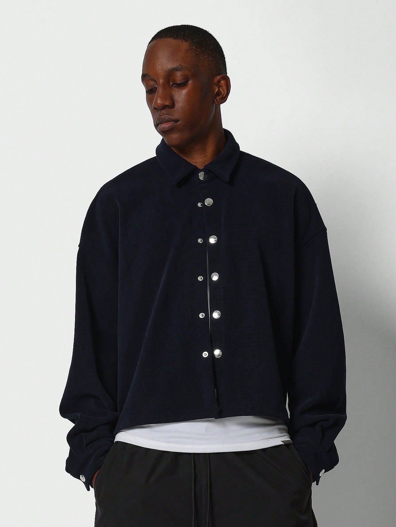 Crop Fit Corduroy Button Through Shirt