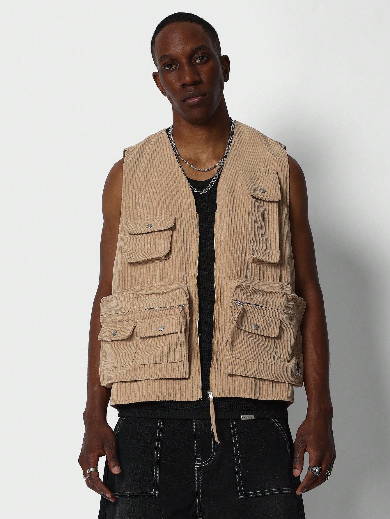 Zip Through Utility Corduroy Gilet