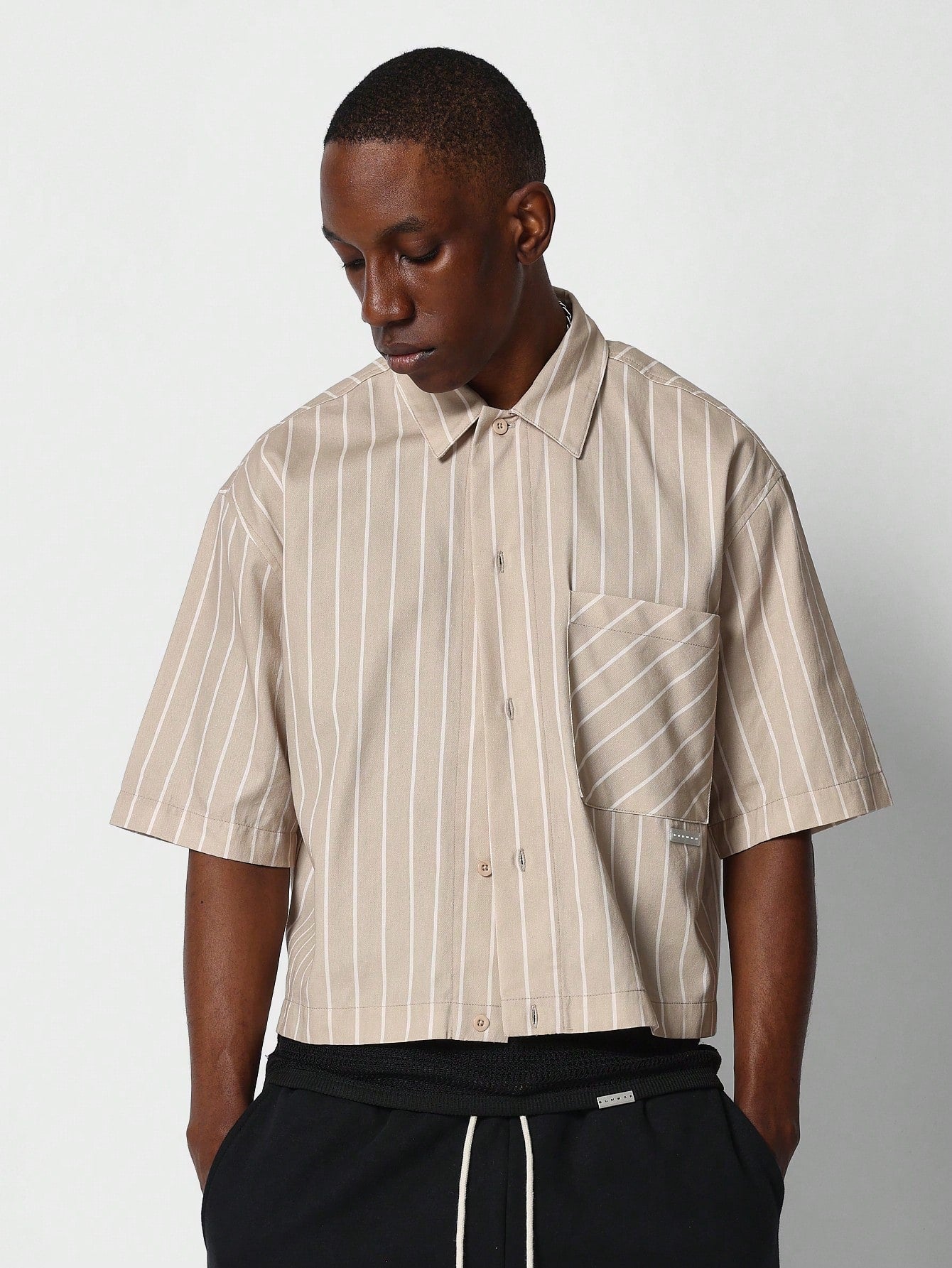 Boxy Fit Striped Shirt With Back Graphic Print