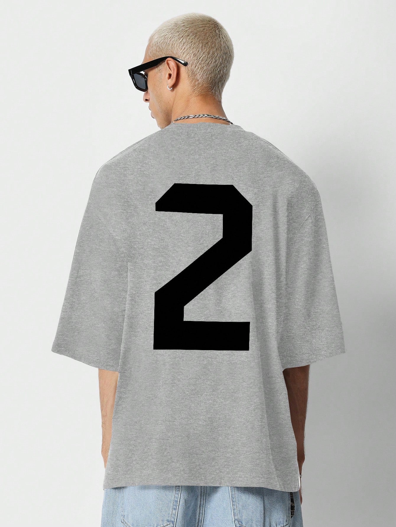 Drop Shoulder Oversized Fit Tee With Number Graphic Print