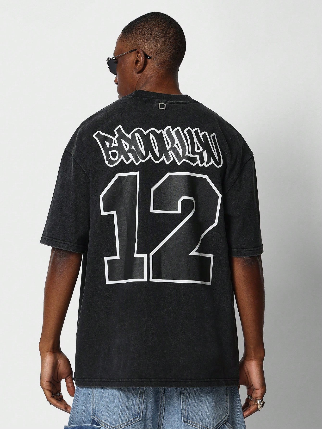 Washed Tee With Brooklyn And Number Graphic Print