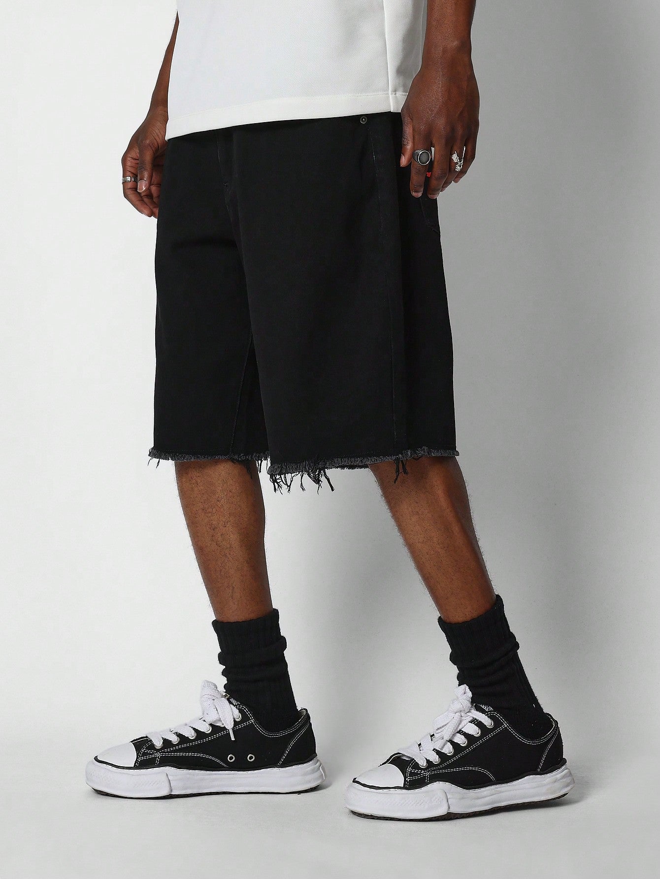 Raw Hem Denim Short With Graphic