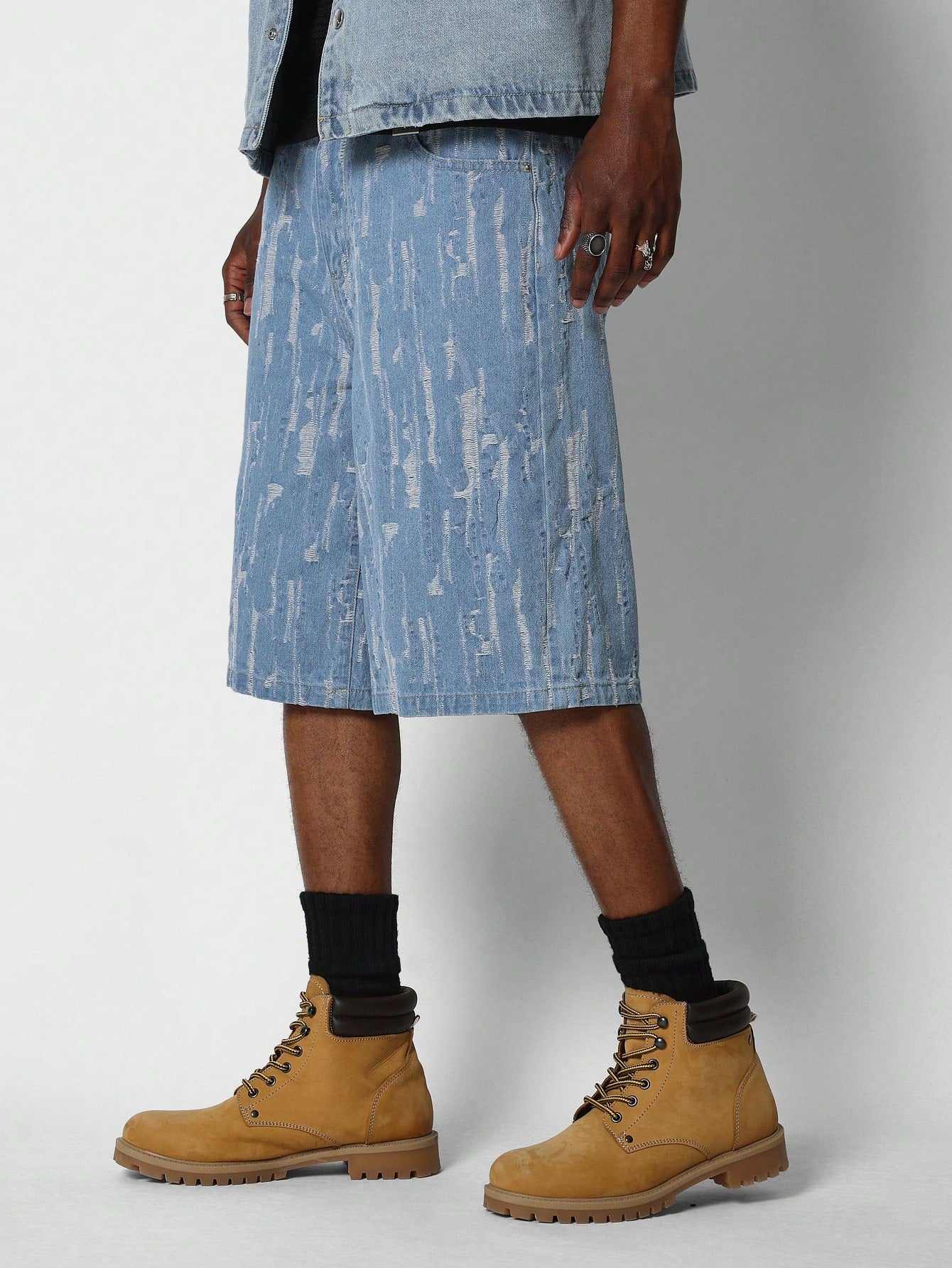 Denim Jorts With Distressing