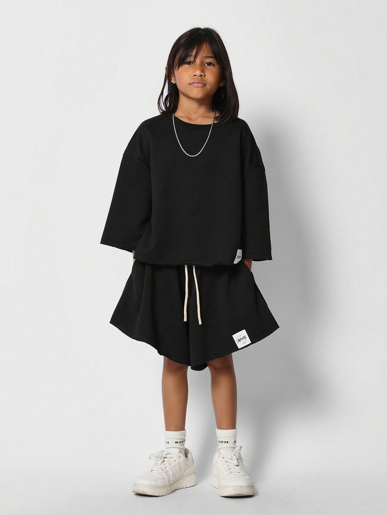 Tween Girls Oversized Fit Tee With Short 2 Piece Set