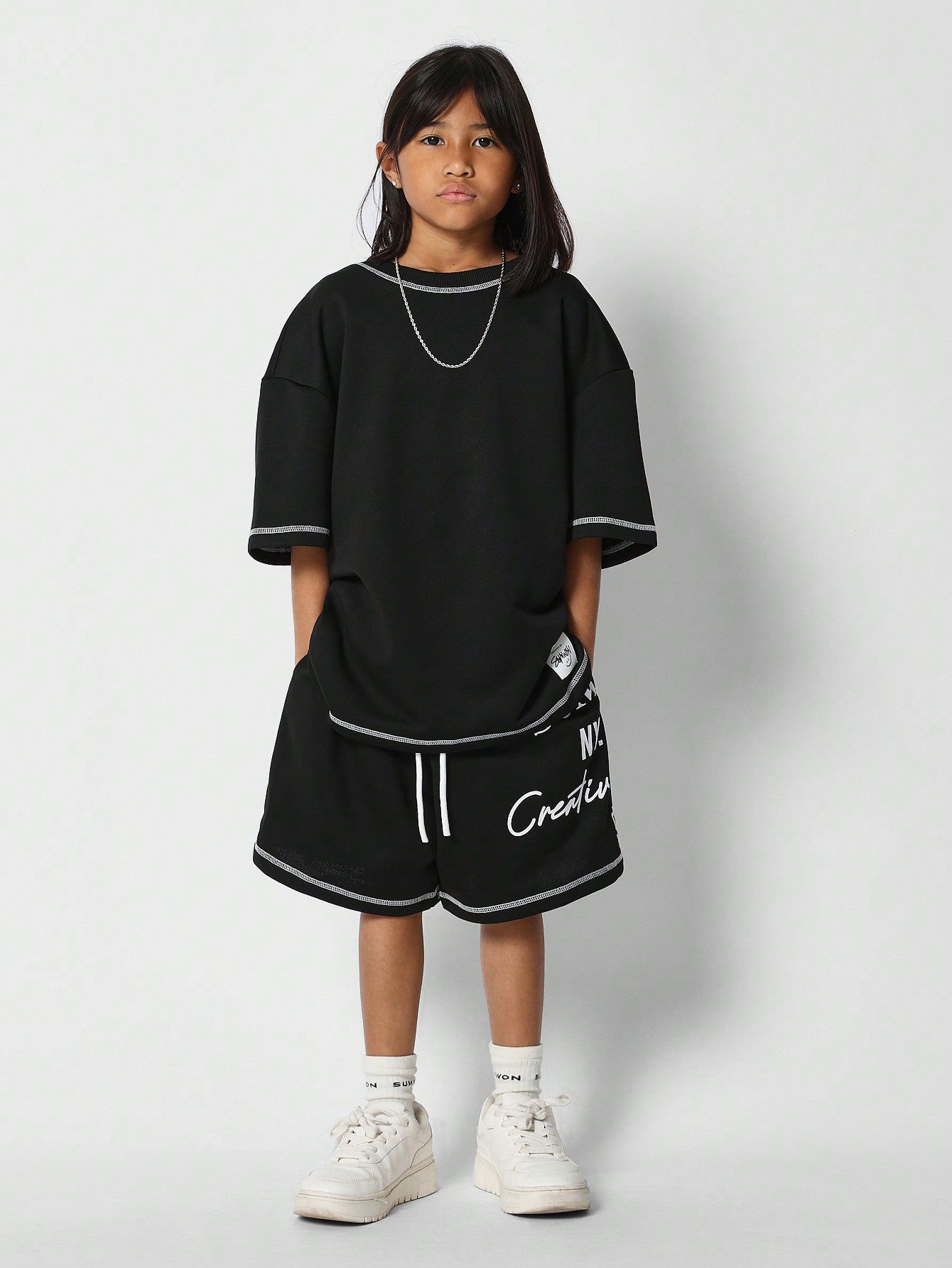 Tween Girls Oversized Fit Tee With Short 2 Piece Set