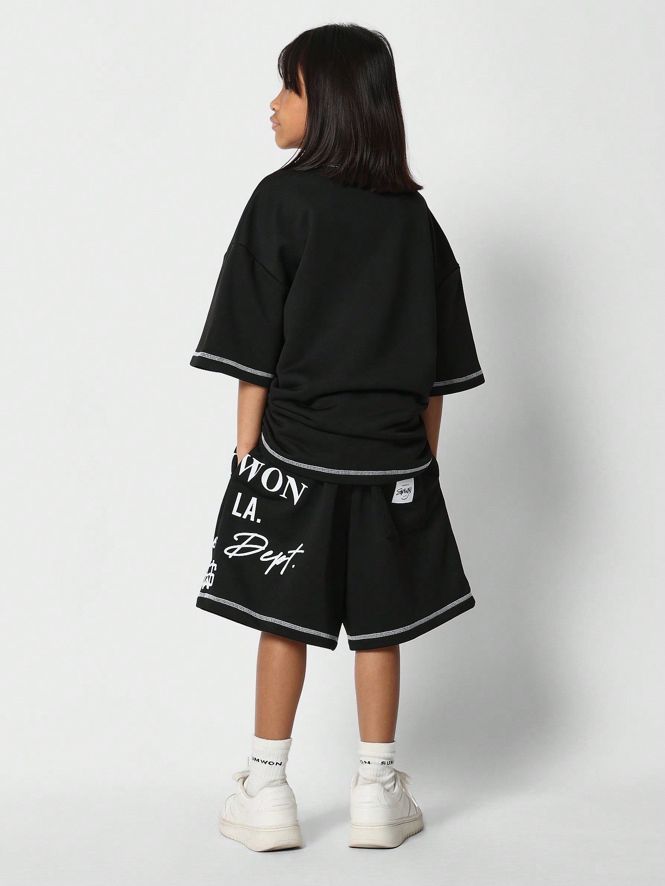 Tween Girls Oversized Fit Tee With Short 2 Piece Set