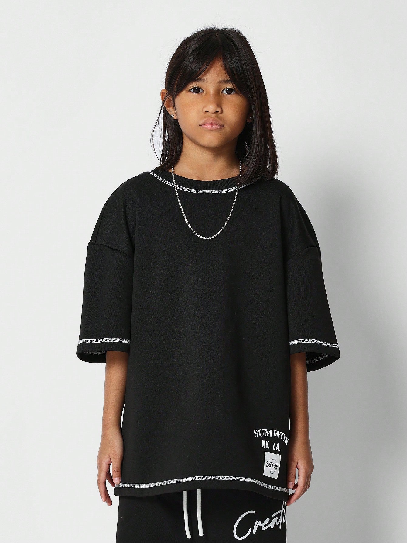 Tween Girls Oversized Fit Tee With Short 2 Piece Set