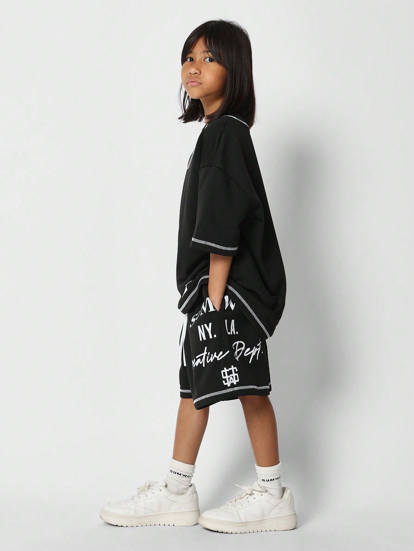 Tween Girls Oversized Fit Tee With Short 2 Piece Set