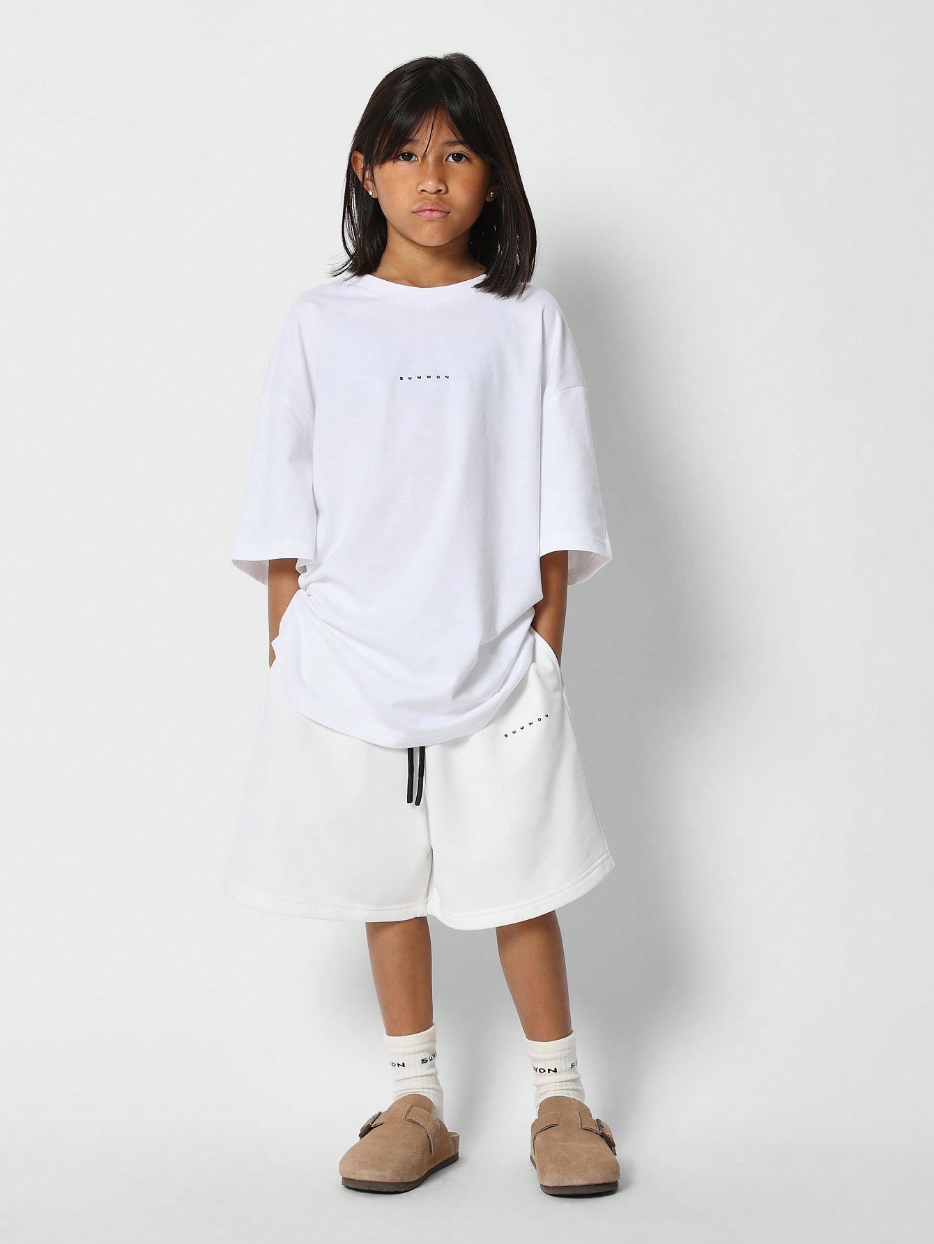 Tween Girls Oversized Fit Logo Tee With Short 2 Piece Set