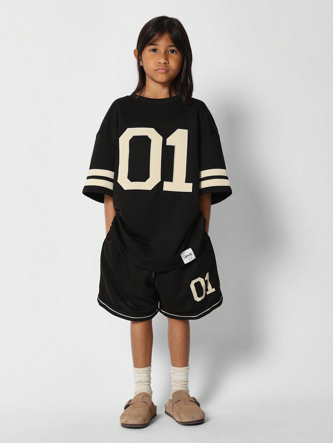 Tween Girls Oversized Fit Tee And Short With Number Print 2 Piece Set Back To School