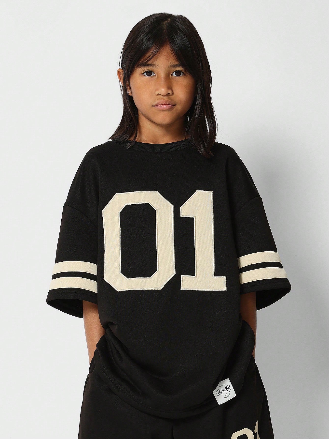 Tween Girls Oversized Fit Tee And Short With Number Print 2 Piece Set Back To School