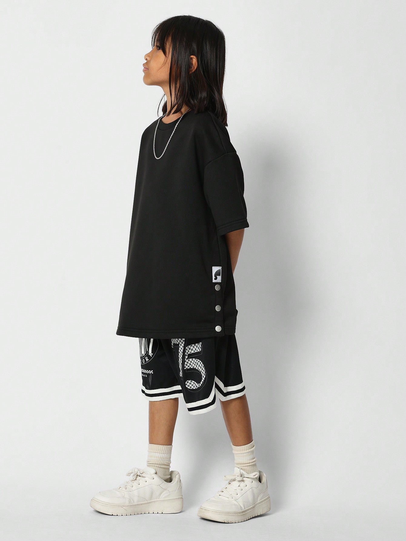 Tween Girls Oversized Fit Tee With Side Snap Back To School