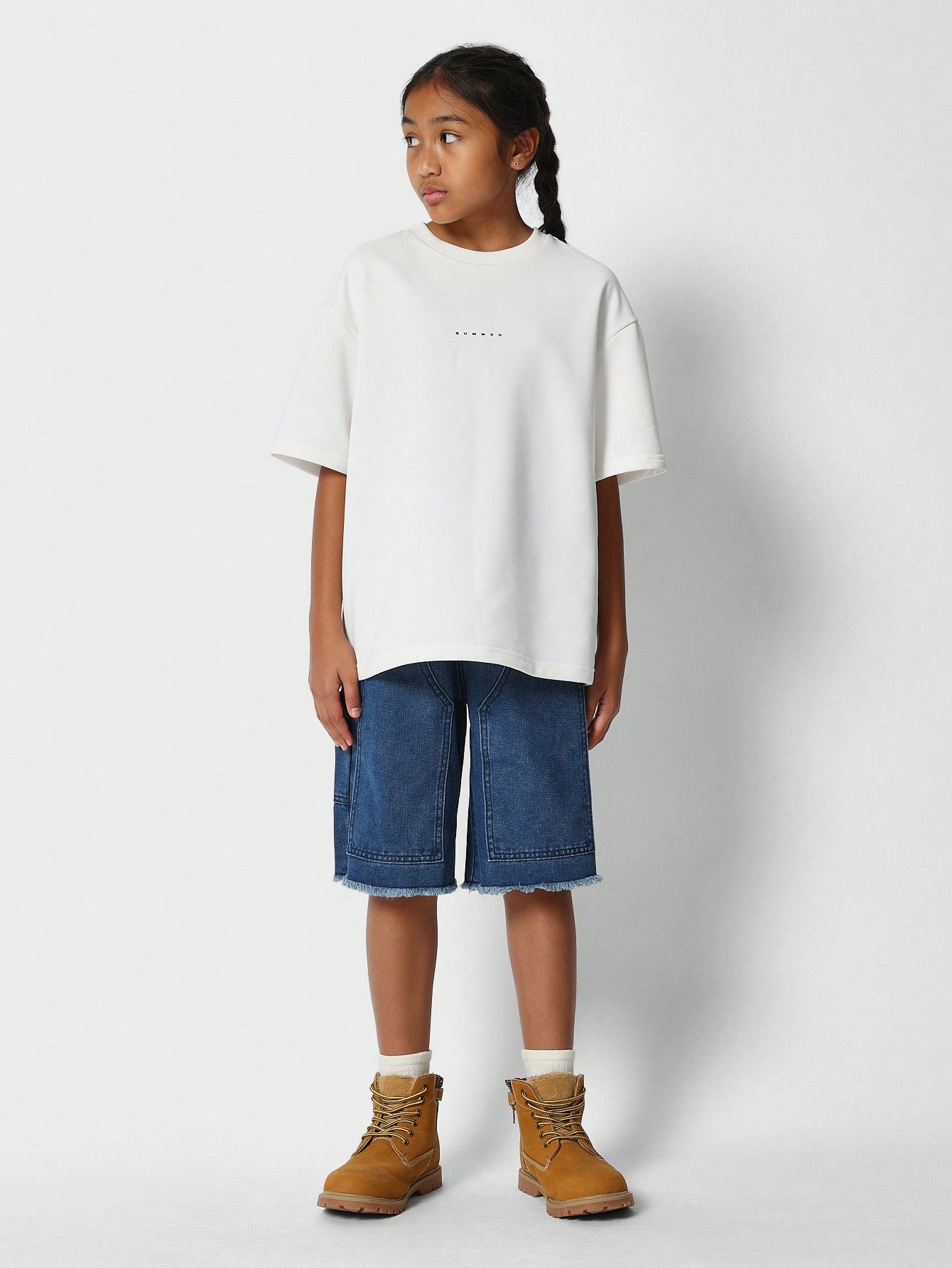 Tween Girls Raw Hem Denim Carpenter Short