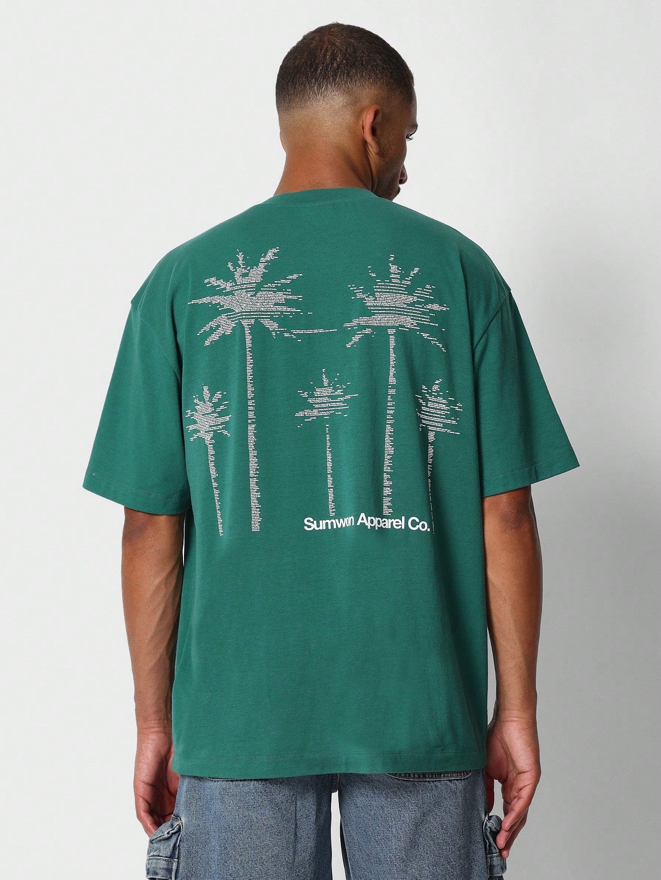 Regular Fit Short Sleeve Tee With Back Palm Tree Graphic Print