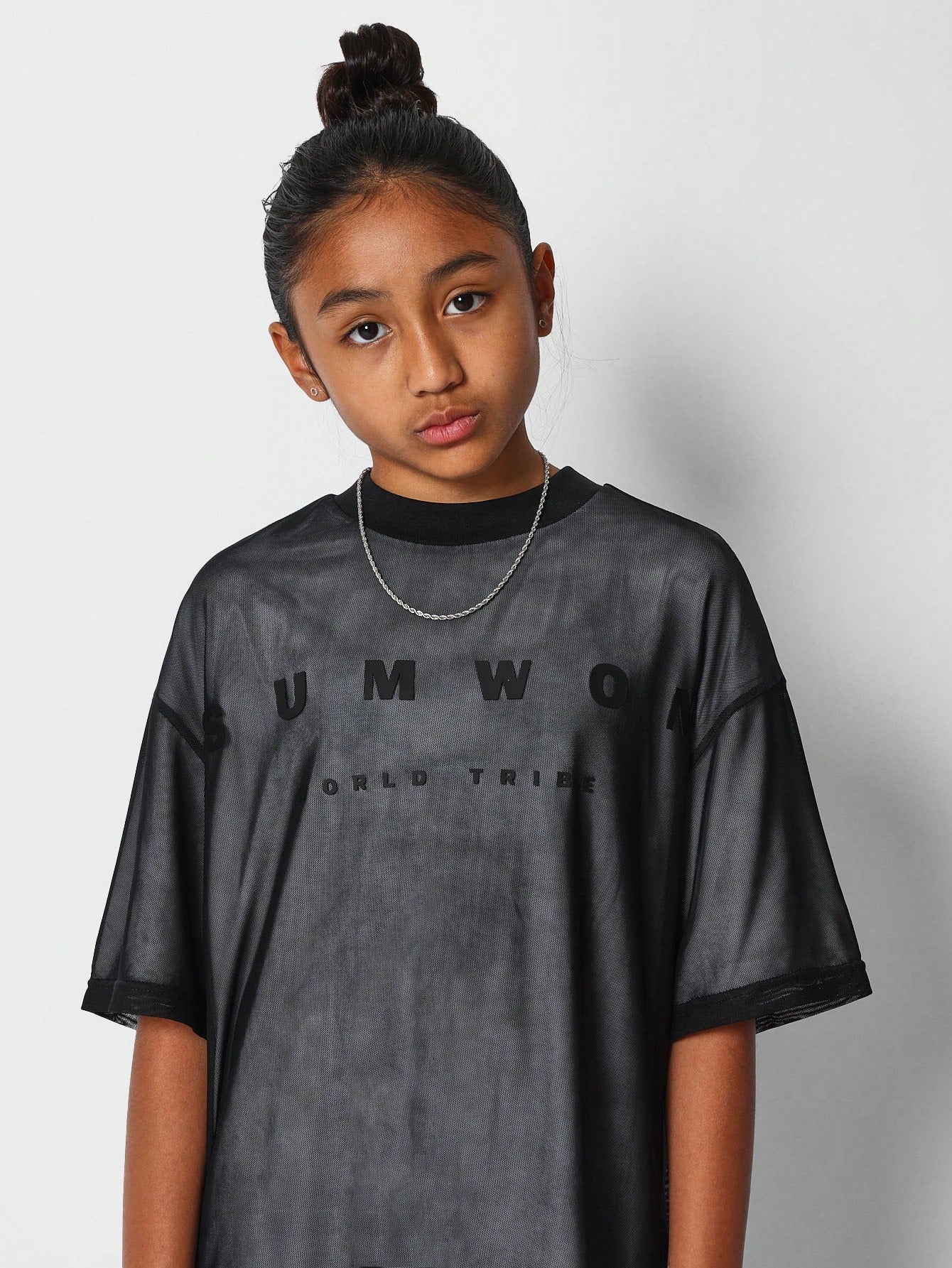 Tween Girls Mesh Oversized Fit Tee WIth Front Print