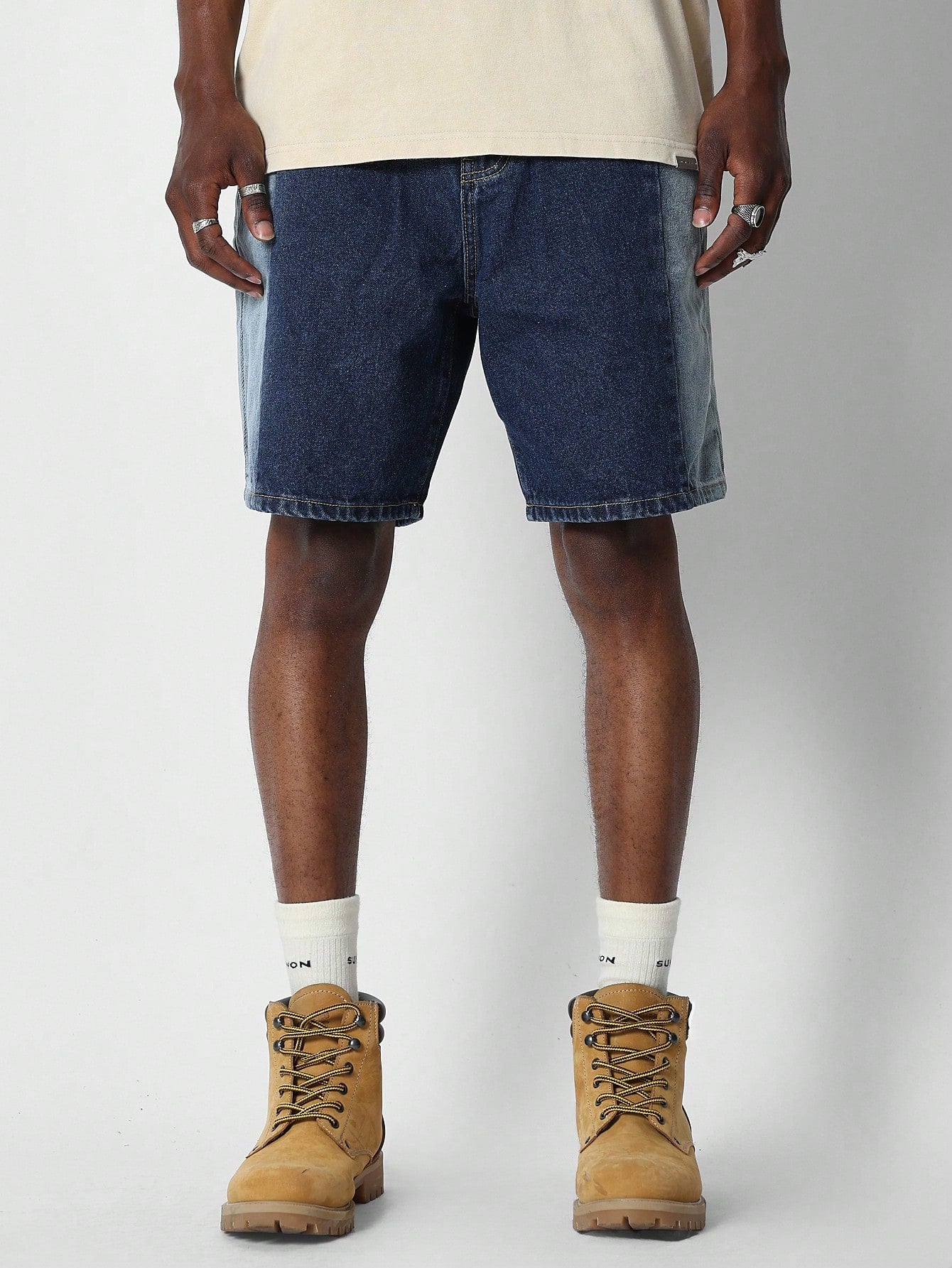 Denim Colour Blocked Short