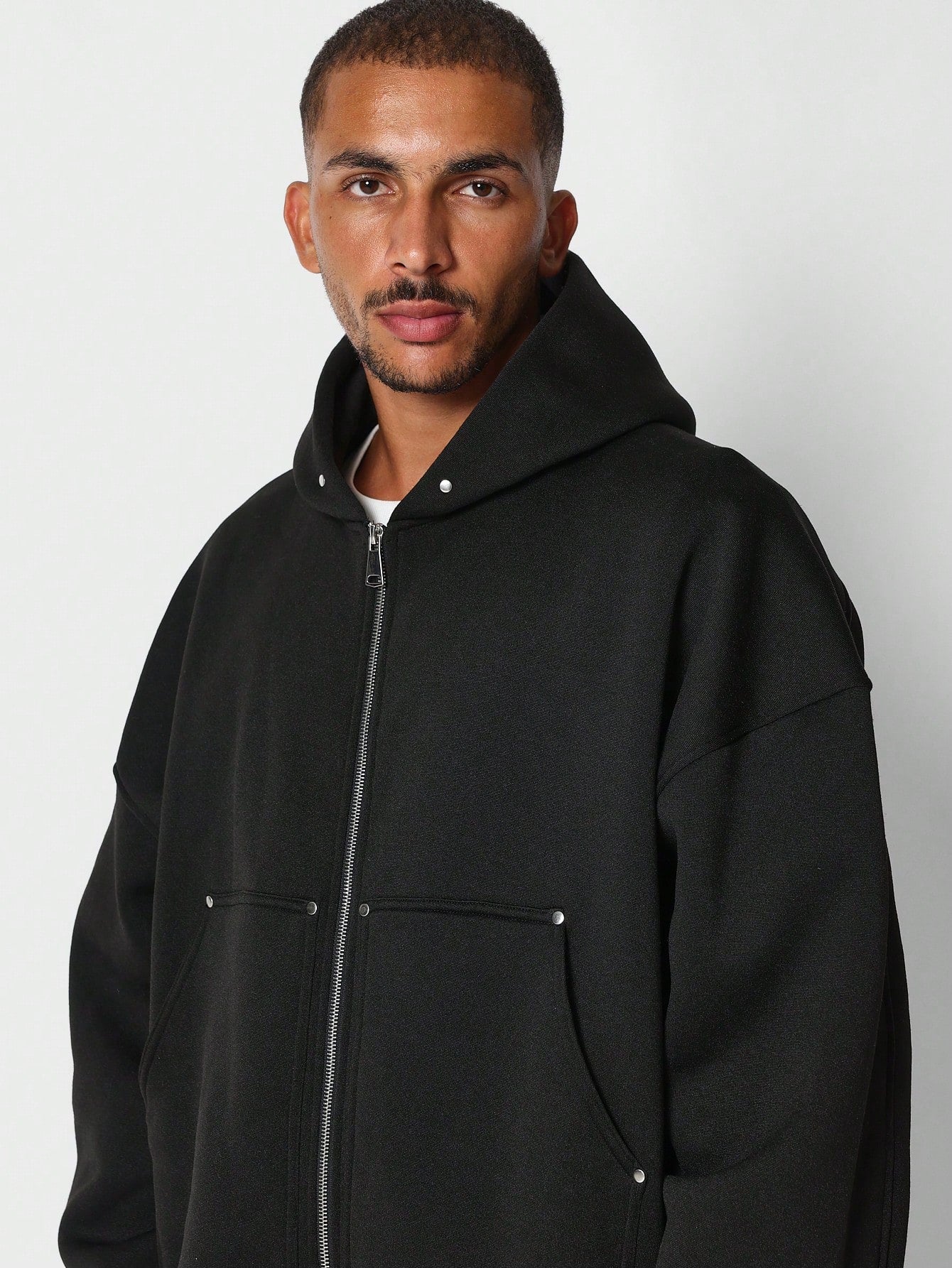 Regular Fit Zip Through Carpenter Hoodie With Studs