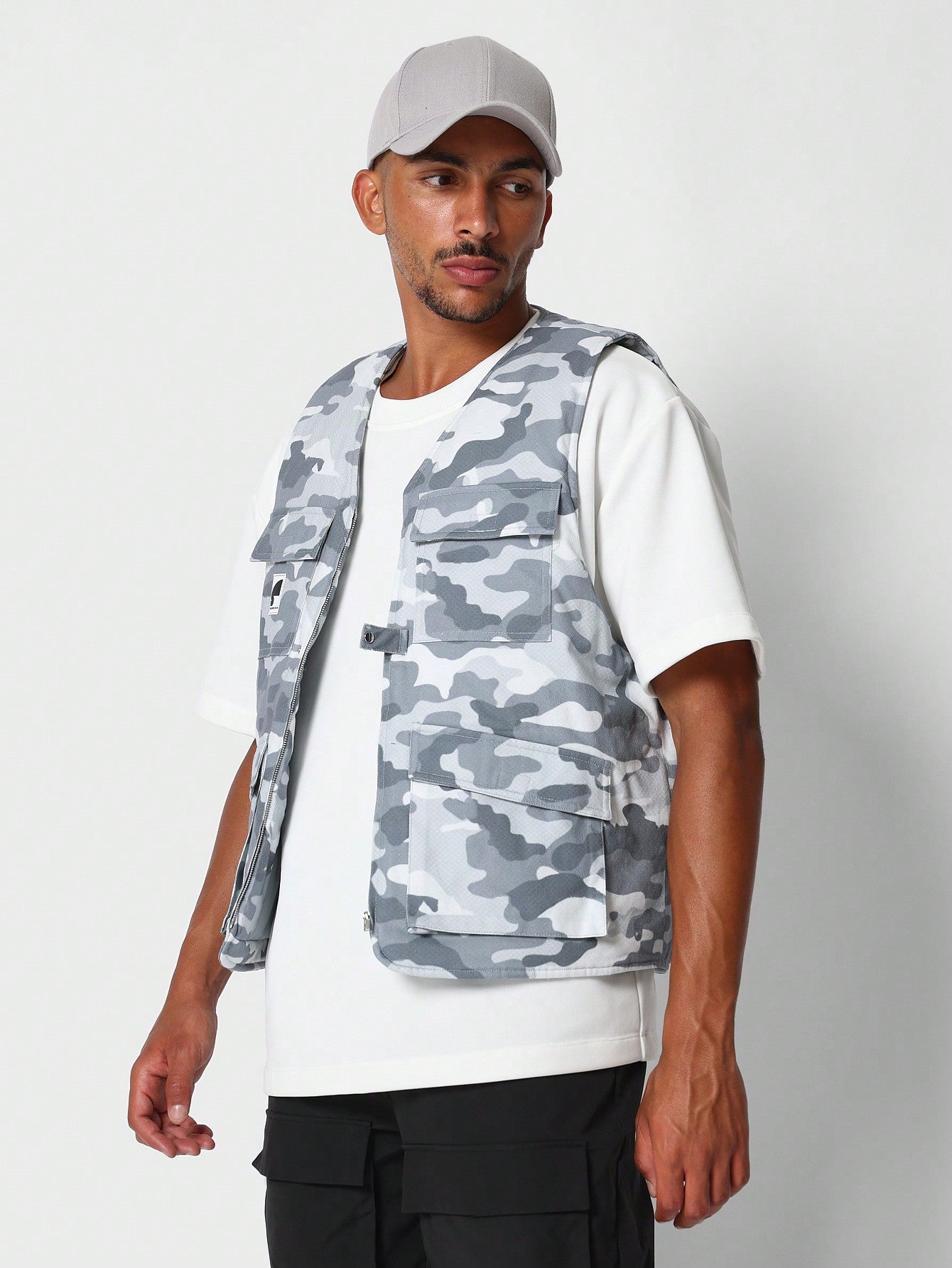 Utility Gilet With Camo Print