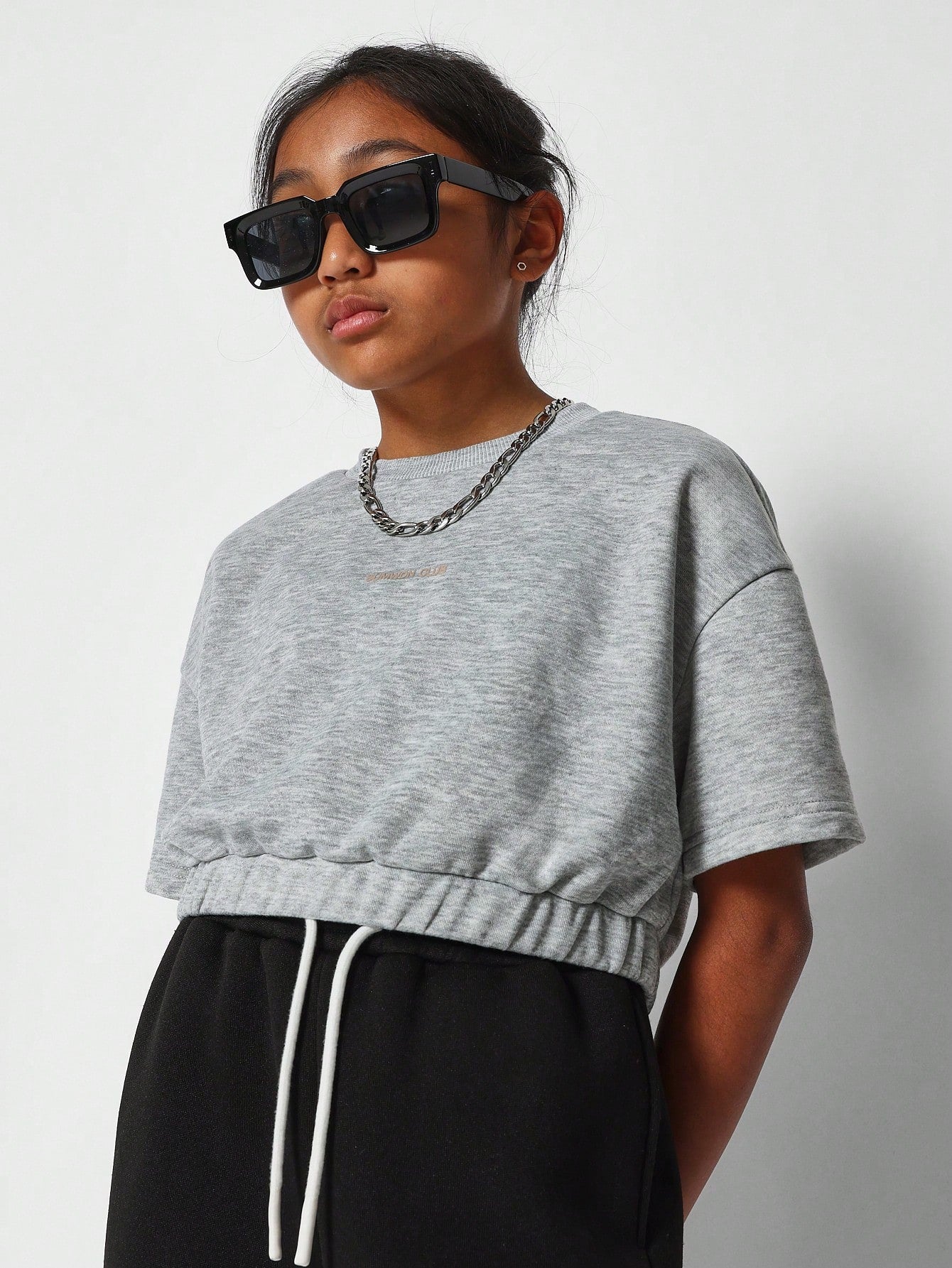 Tween Girls Crop Fit Gathered Hem Essential Tee