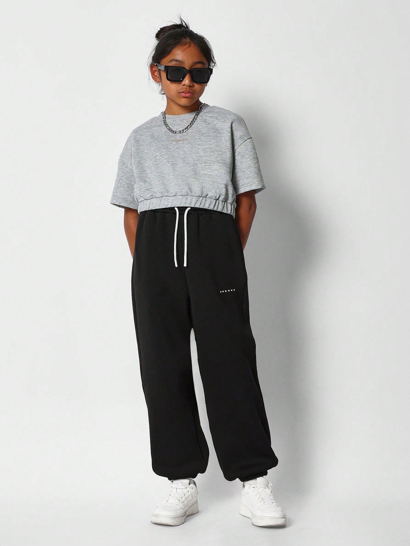 Tween Girls Crop Fit Gathered Hem Essential Tee