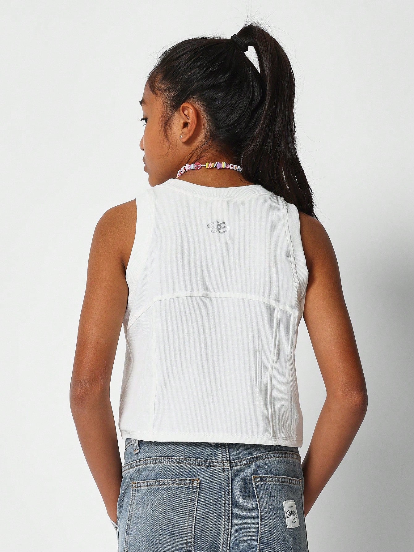 Tween Girls Ribbed Tank Top With Front Print