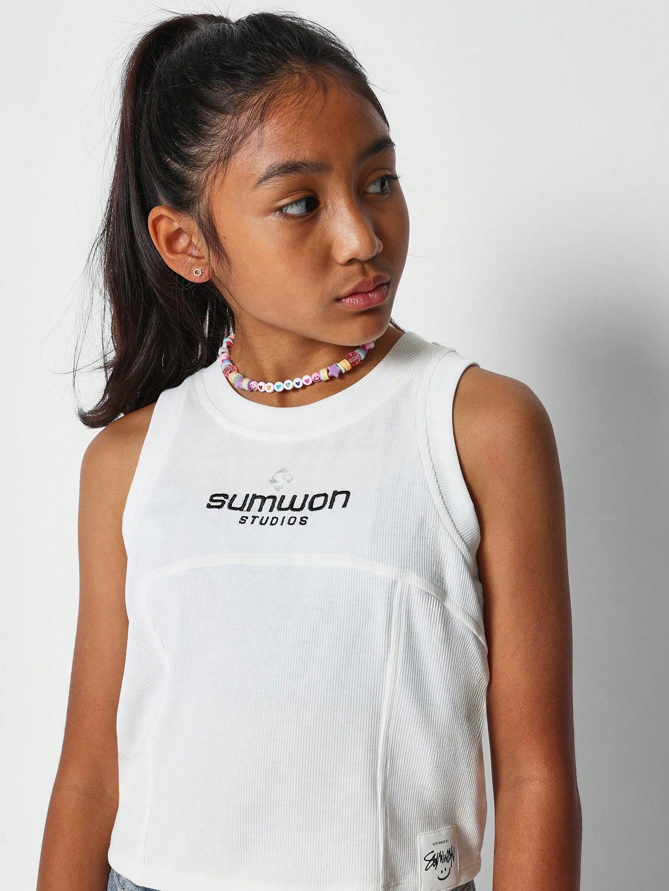 Tween Girls Ribbed Tank Top With Front Print