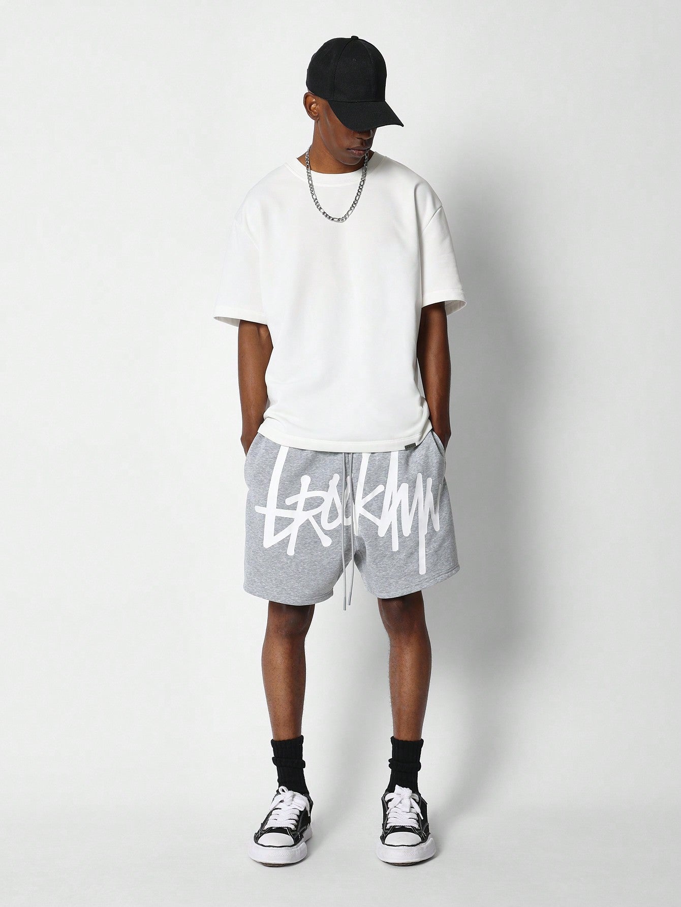 Drop Crotch Short With Front Graphic Print