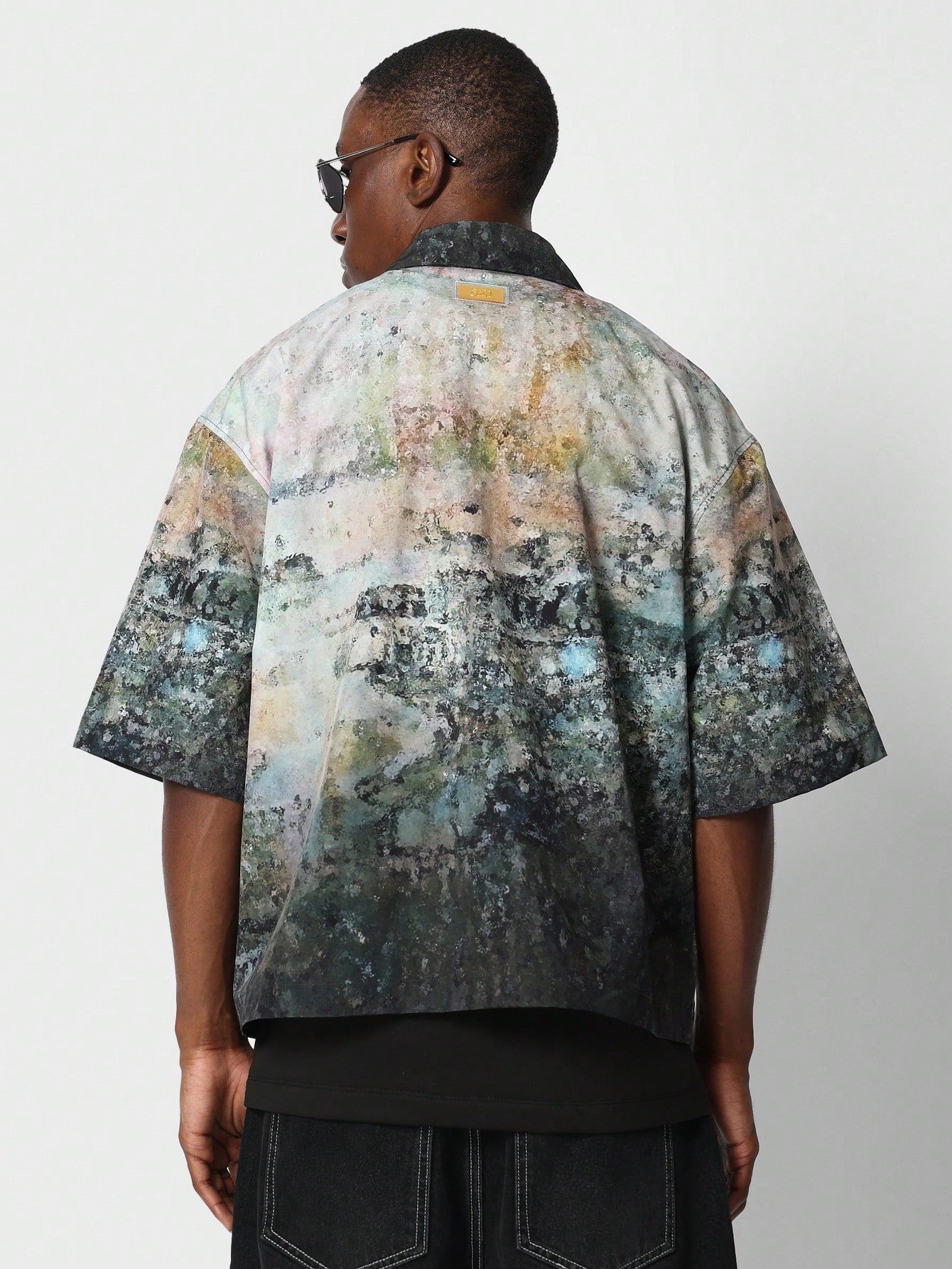 Boxy Fit Zip Through Shirt With All Over Print