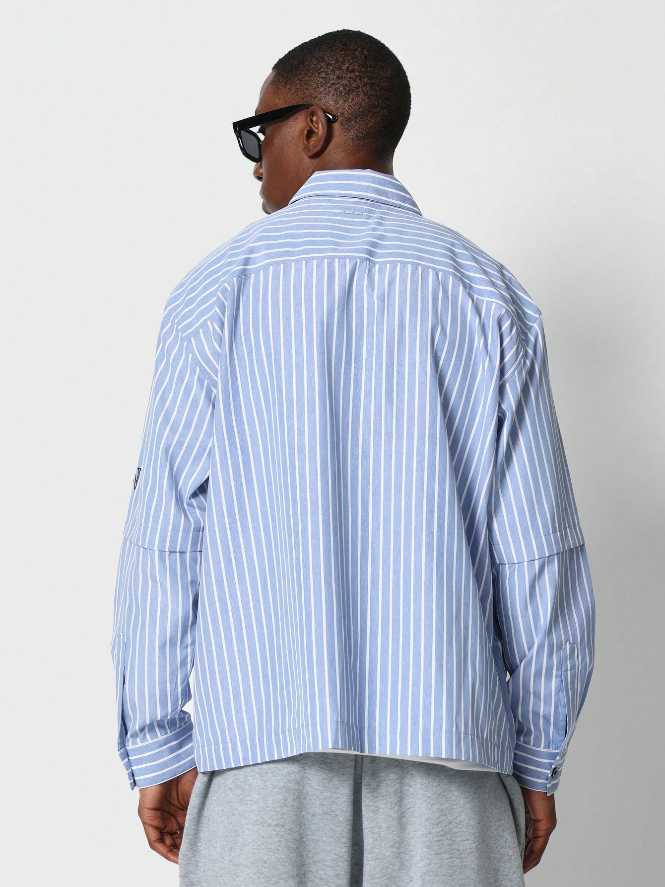 Regular Fit Double Layered Sleeve Pinstripe Shirt With Graphic Print