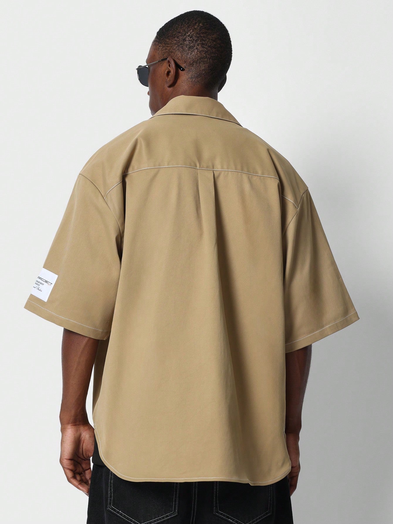 Boxy Fit Gabardine Shirt With Badge Detail Sleeve