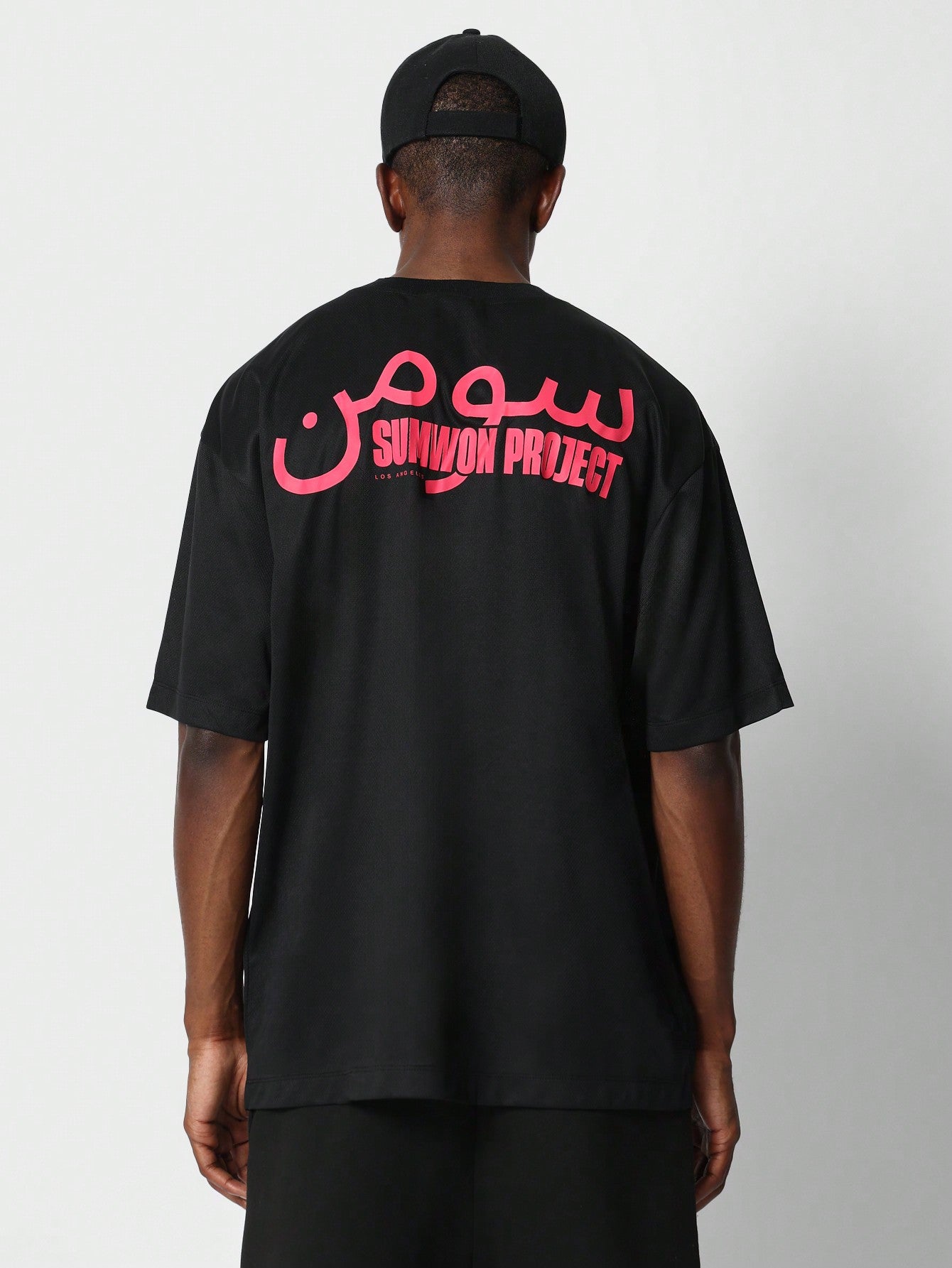 Mesh Tee With Arabic Back Graphic Print College Ready