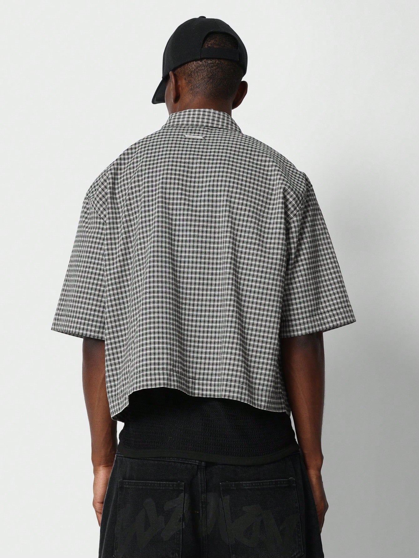 Crop Fit Checkered Button Through Shirt With Patch Pocket Embroidery Detail