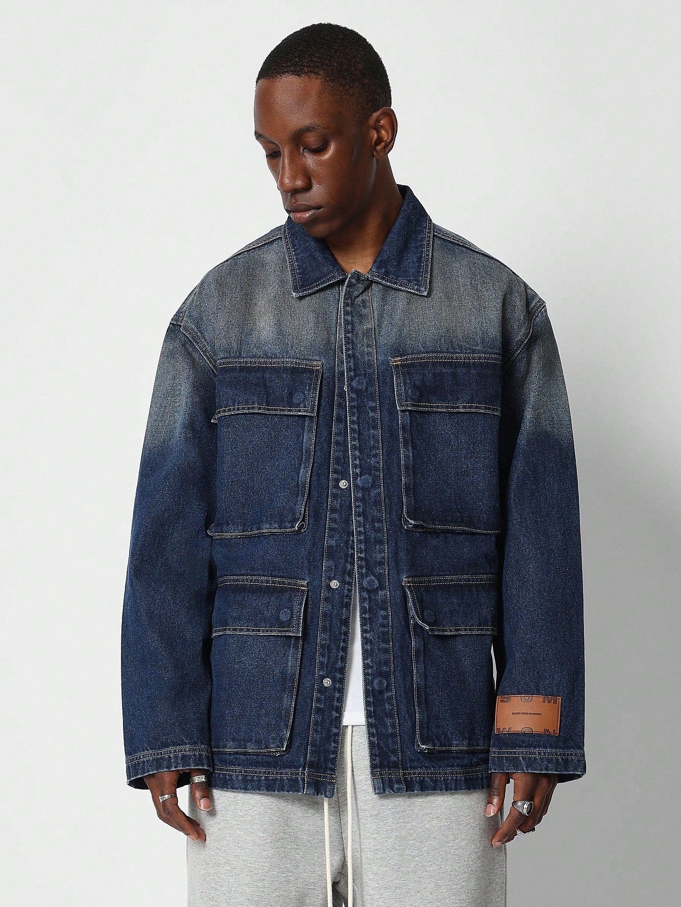 Boxy Fit Longline Denim Shirt With Patch Pocket Detail