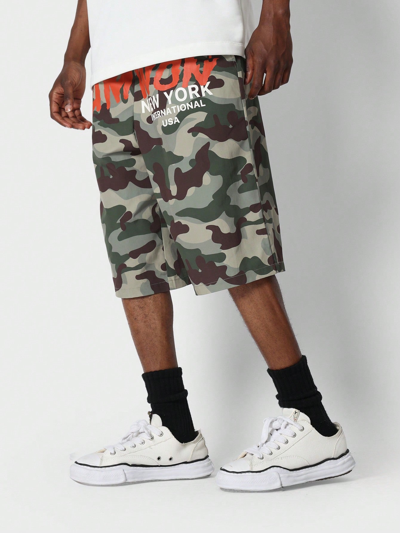 Nylon Jorts With All Over Camo Print