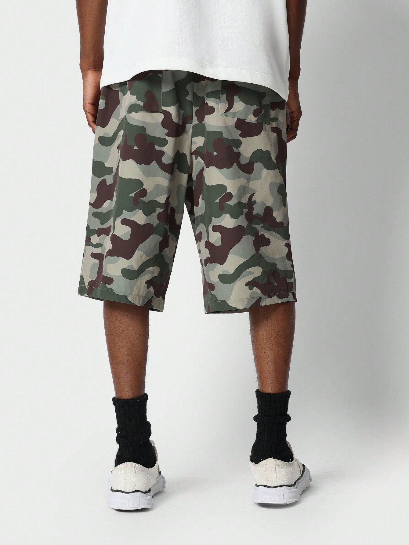 Nylon Jorts With All Over Camo Print