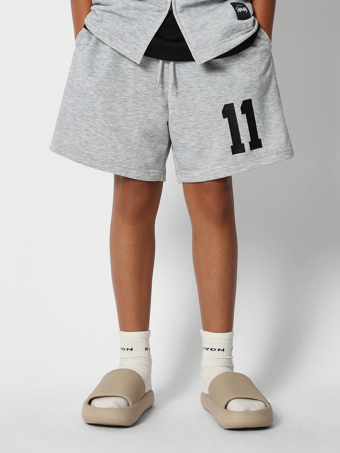 Tween Girls Oversized Fit Zip Tee With Number Print And Drop Crotch Short 2 Piece Set