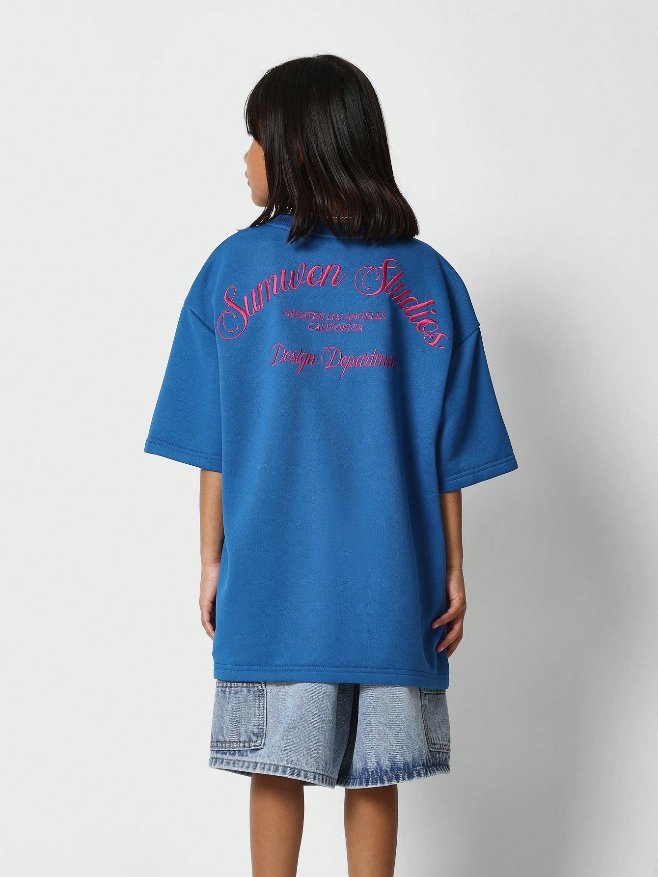 Tween Girls Oversized Fit Tee WIth Back Embroidery