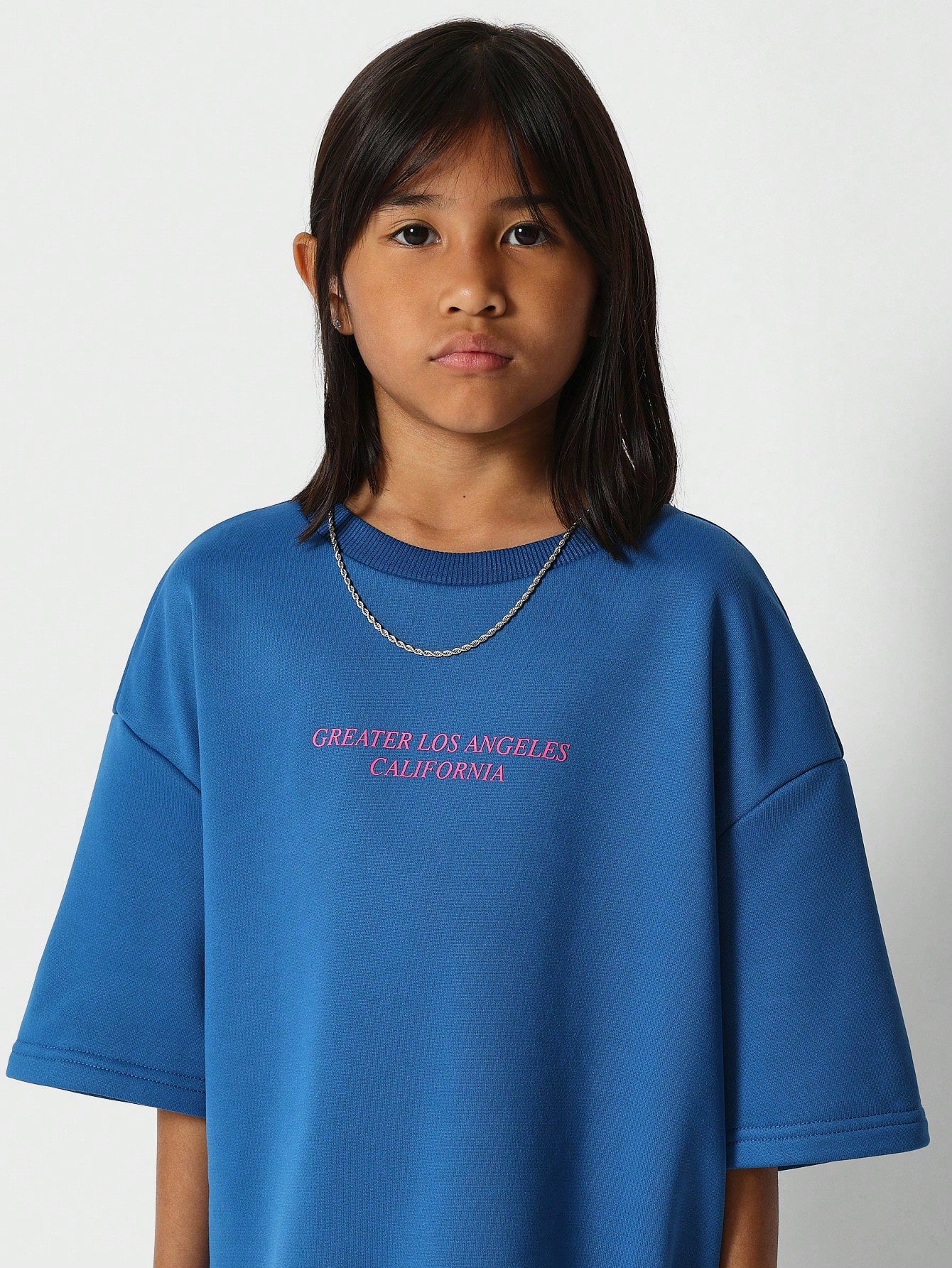 Tween Girls Oversized Fit Tee WIth Back Embroidery