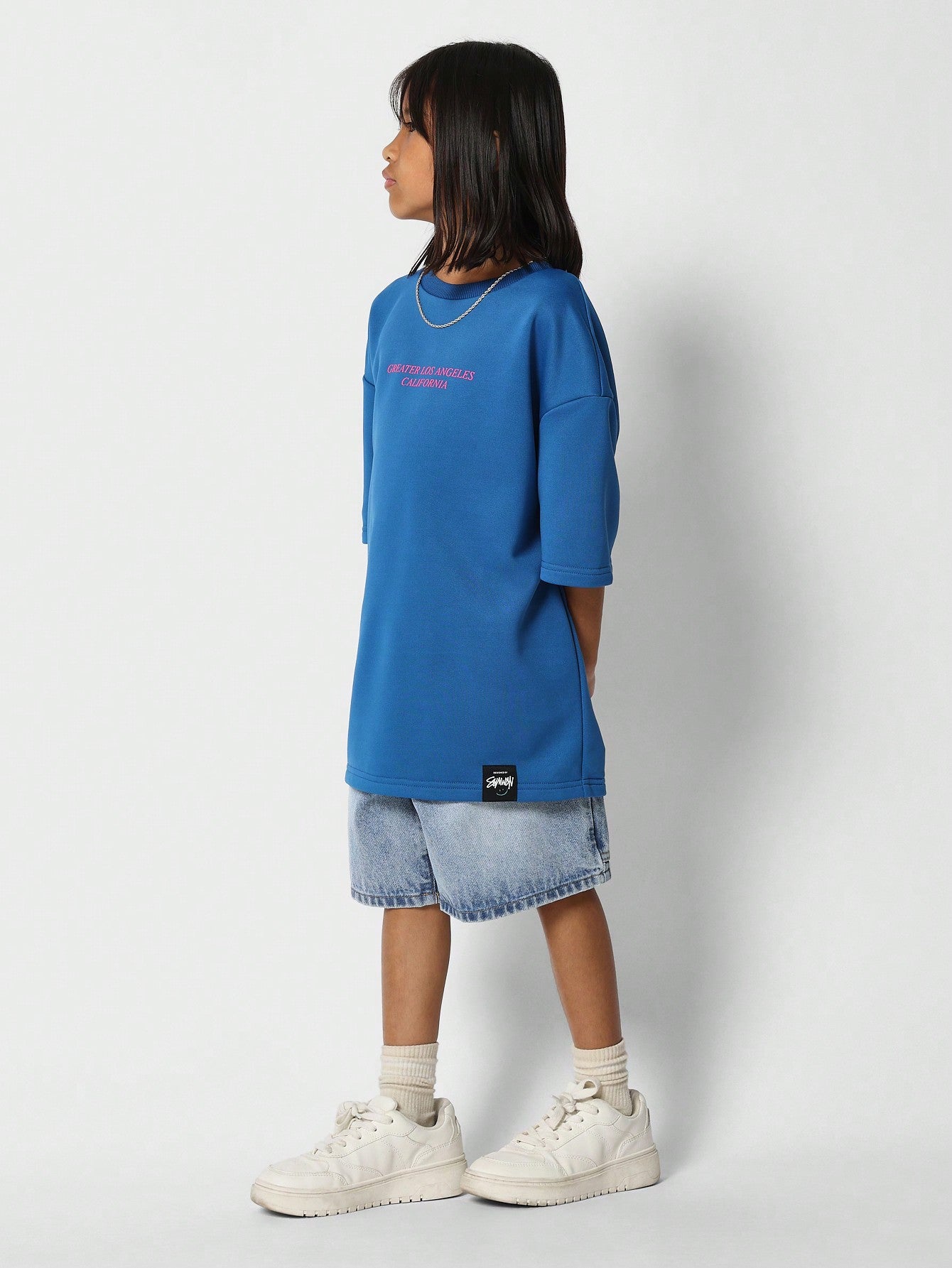 Tween Girls Oversized Fit Tee WIth Back Embroidery