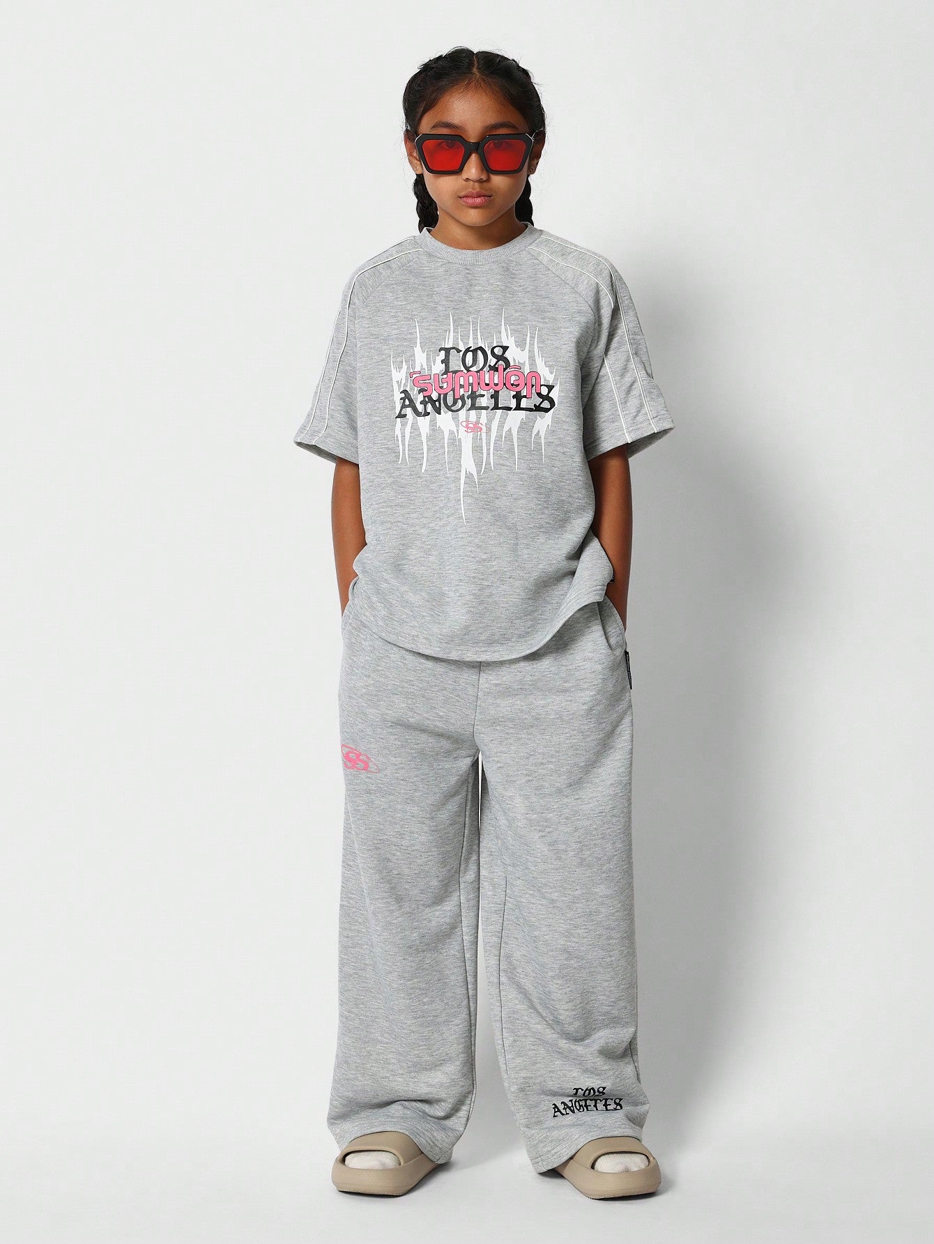 Tween Girls Tee And Wide Leg Jogger With Los Angeles Print 2 Piece Set