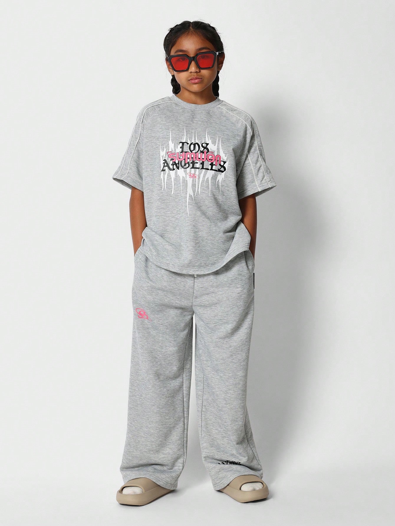 Tween Girls Tee And Wide Leg Jogger With Los Angeles Print 2 Piece Set