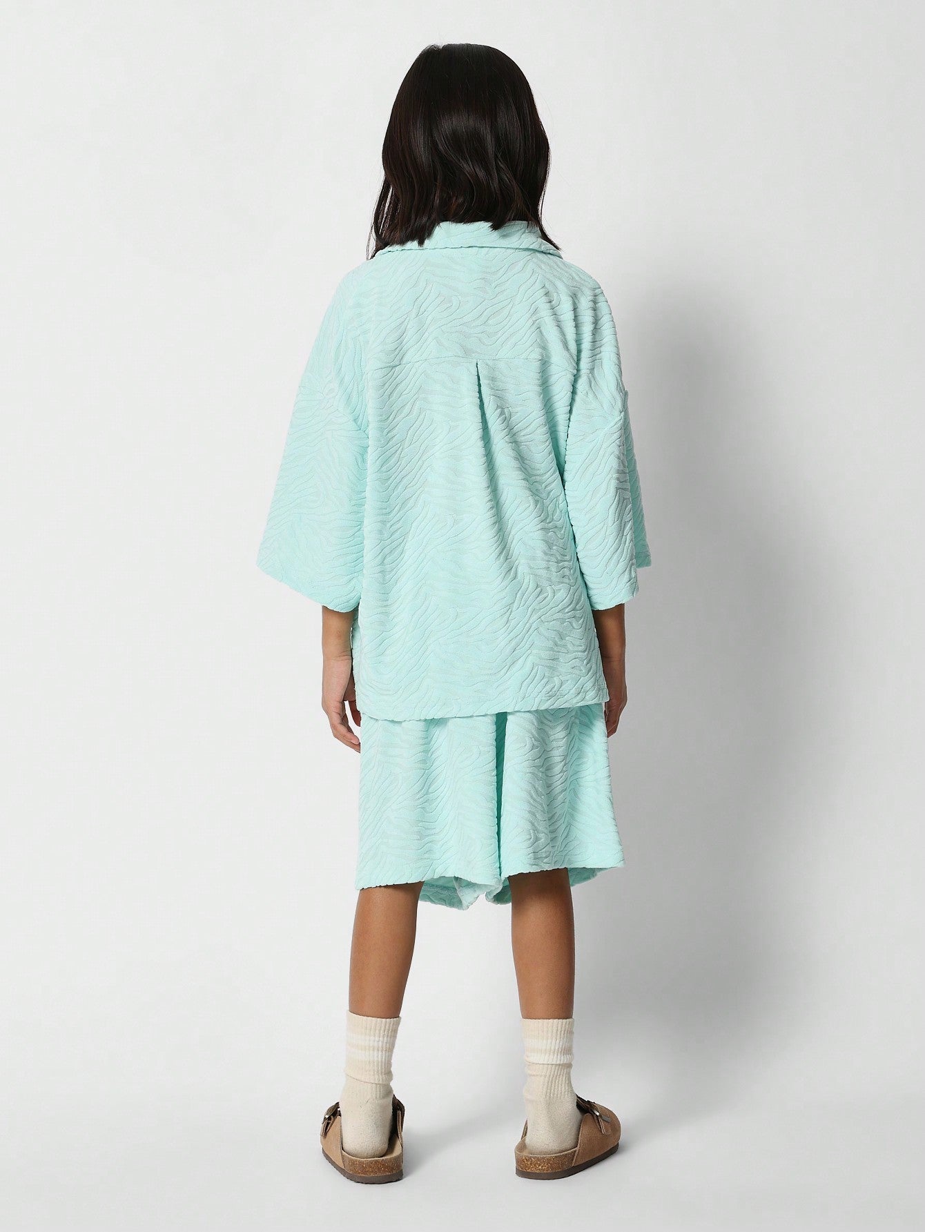Tween Girls Textured Towelling Shirt With Short 2 Piece Set Back To School