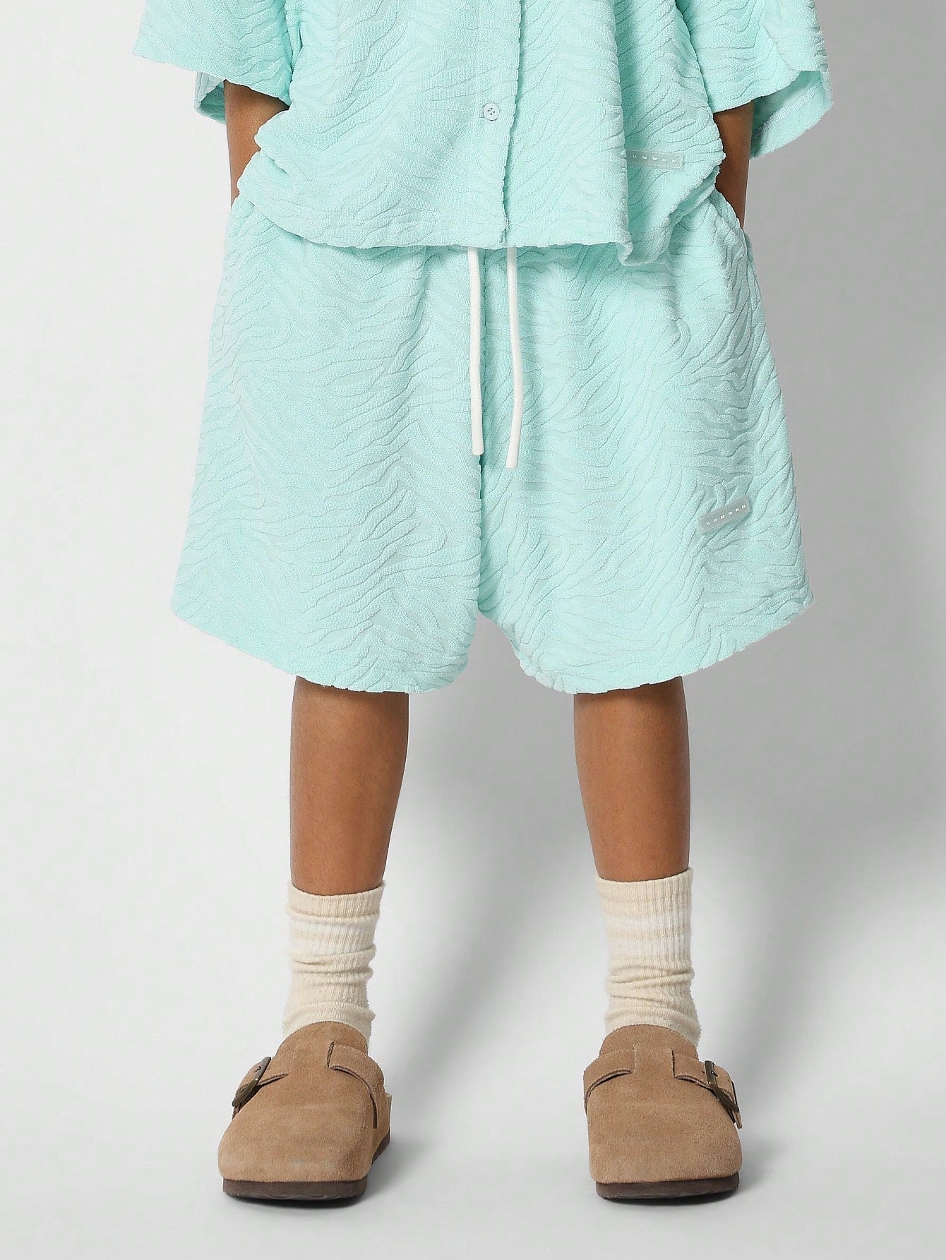 Tween Girls Textured Towelling Shirt With Short 2 Piece Set